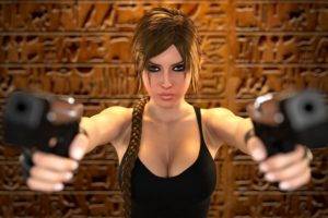 Lara Croft, Render, CGI, Gun, Tomb Raider