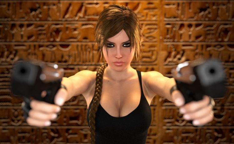 Lara Croft, Render, CGI, Gun, Tomb Raider HD Wallpaper Desktop Background