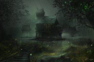 swamp, Digital art, Dark
