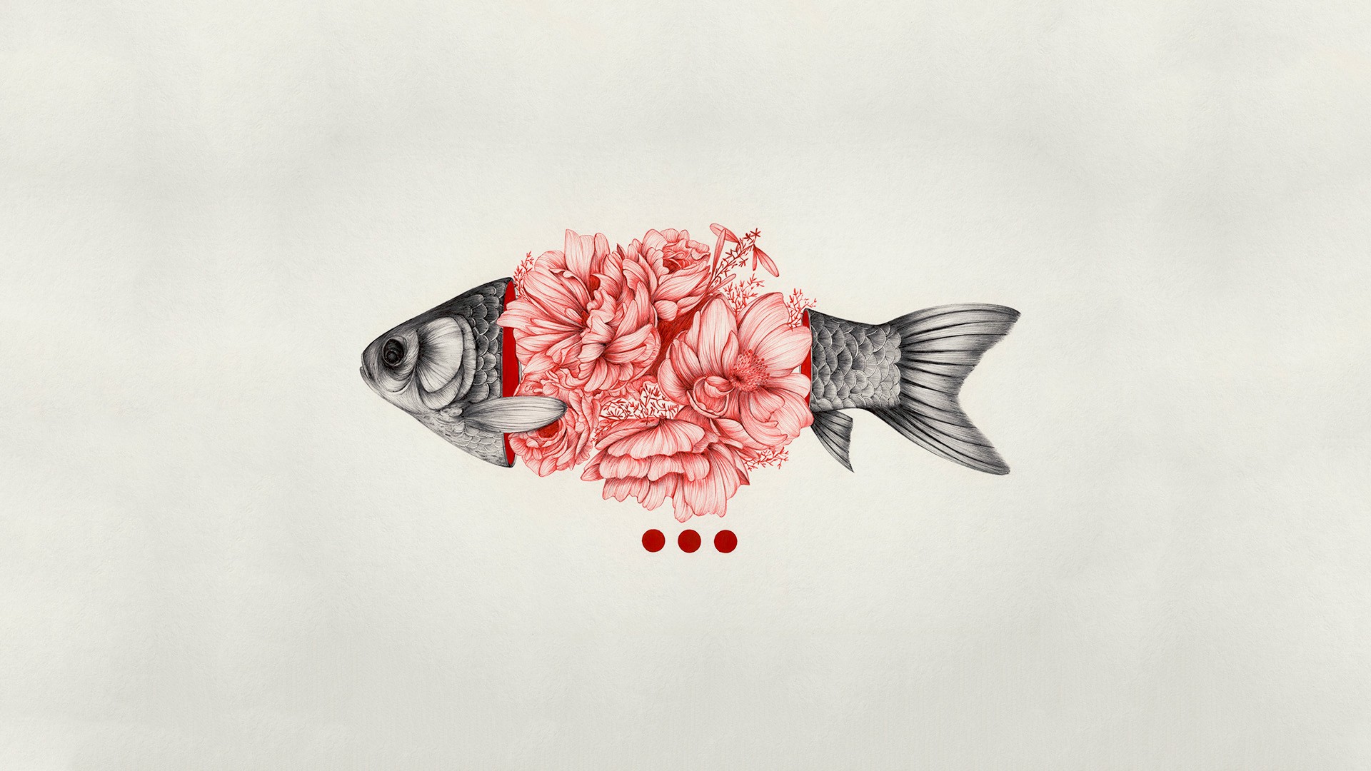 digital art  Minimalism  Simple background Fish Flowers 