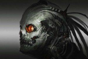 skull, Robot, Cyborg, Artwork, Science fiction
