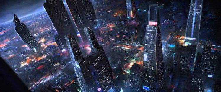 science fiction, Futuristic city, Artwork HD Wallpaper Desktop Background