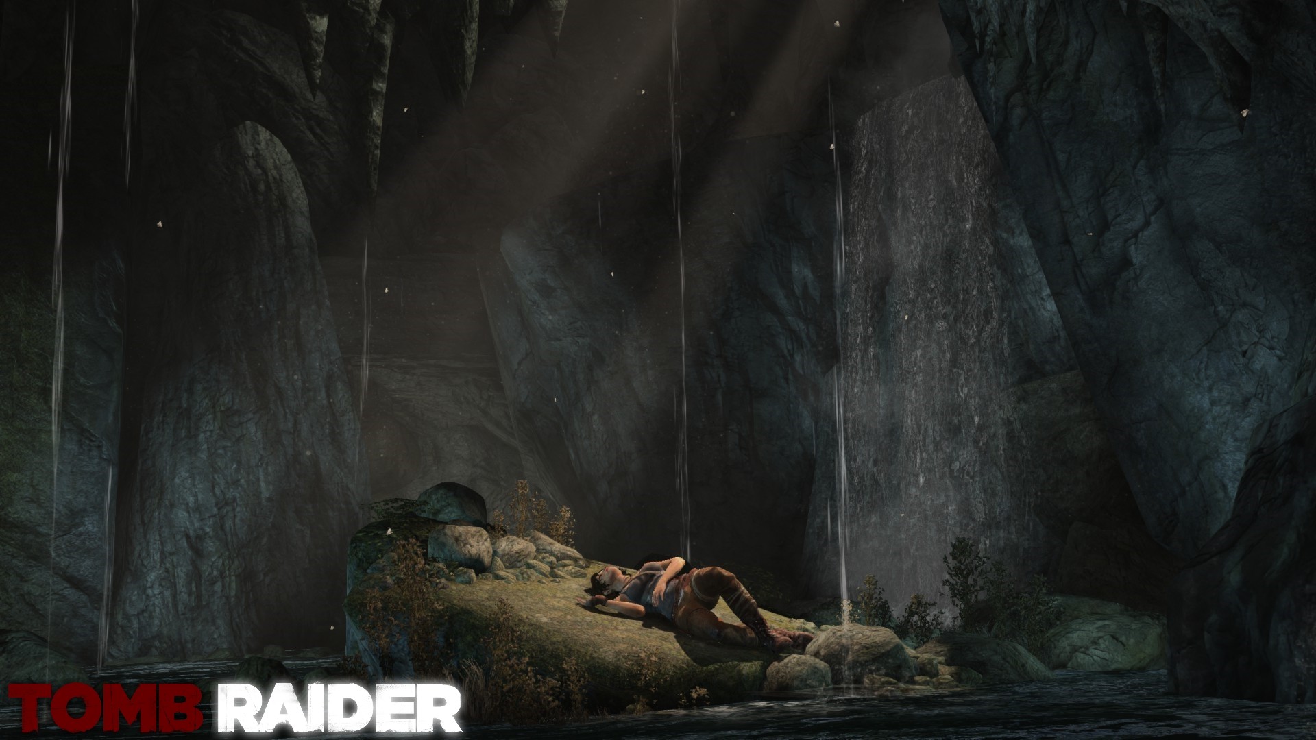Lara Croft, Tomb Raider, Cave, Waterfall, PC gaming Wallpaper
