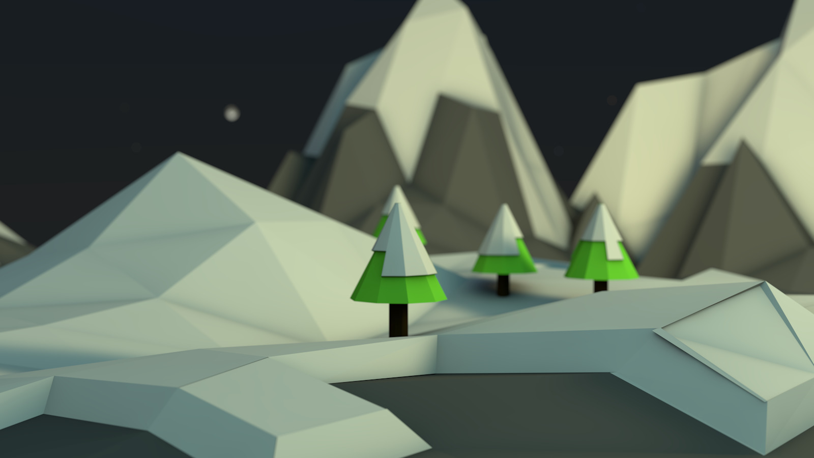abstract, Pixelated, Digital art, Artwork, Minimalism, Low poly, Trees, Mountains, Moon, Snow Wallpaper