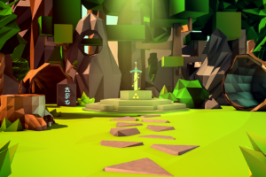abstract, Pixelated, Digital art, Artwork, Minimalism, Low poly, Trees, Path, Tunnel, The Legend of Zelda, Video games