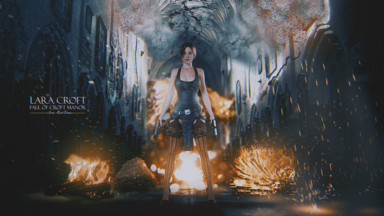Lara Croft, Tomb Raider, Photo manipulation, Explosion HD Wallpaper Desktop Background
