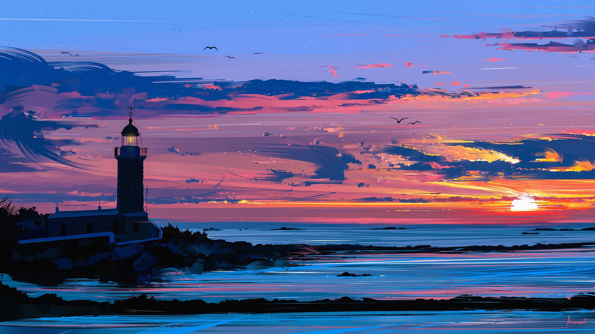 artwork, Aenami, Vector, Colorful, Lighthouse Wallpapers HD / Desktop