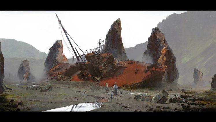 children, Wreck, Boat, Artwork HD Wallpaper Desktop Background