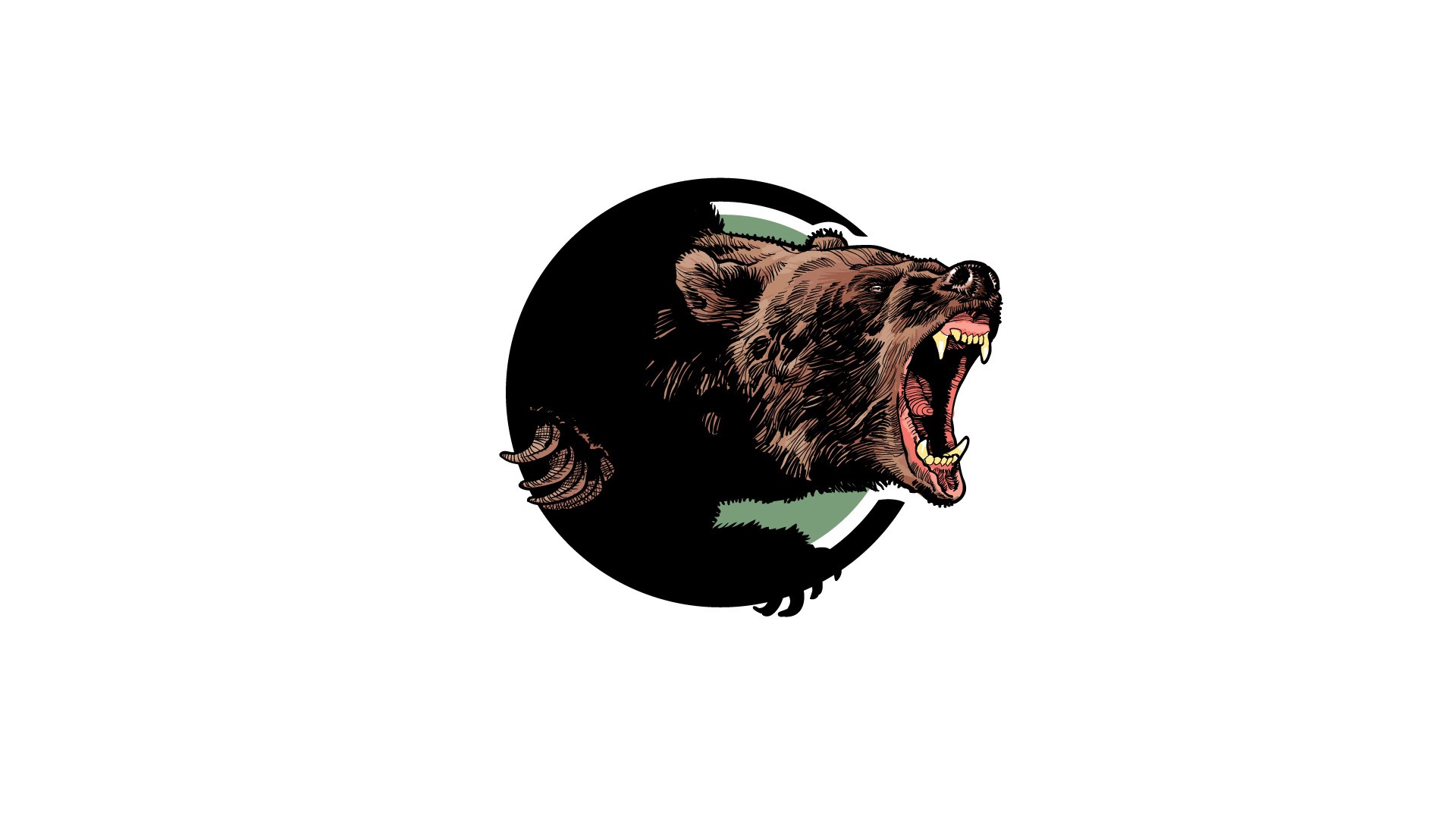 digital art, Animals, White background, Circle, Simple background, Fangs, Roar, Wildlife, Bears, Grizzly bear, Drawing Wallpaper
