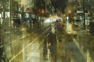 Jeremy Mann, Artwork, Street, Evening, Modern impressionism