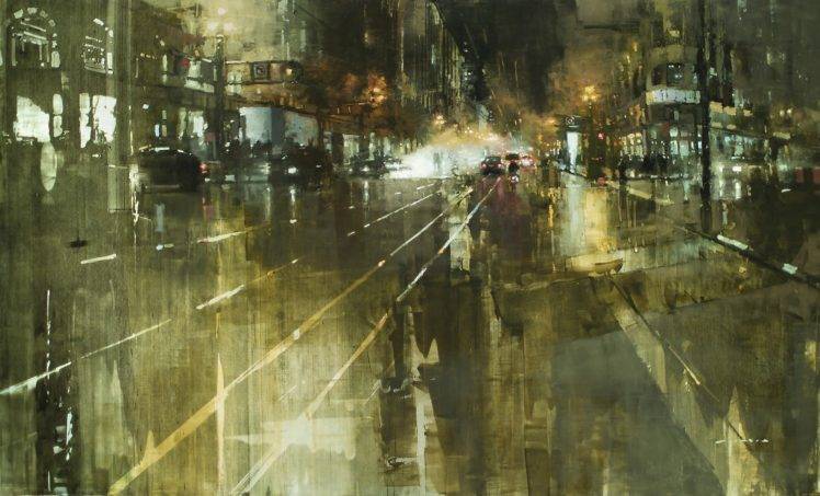 Jeremy Mann, Artwork, Street, Evening, Modern impressionism HD Wallpaper Desktop Background