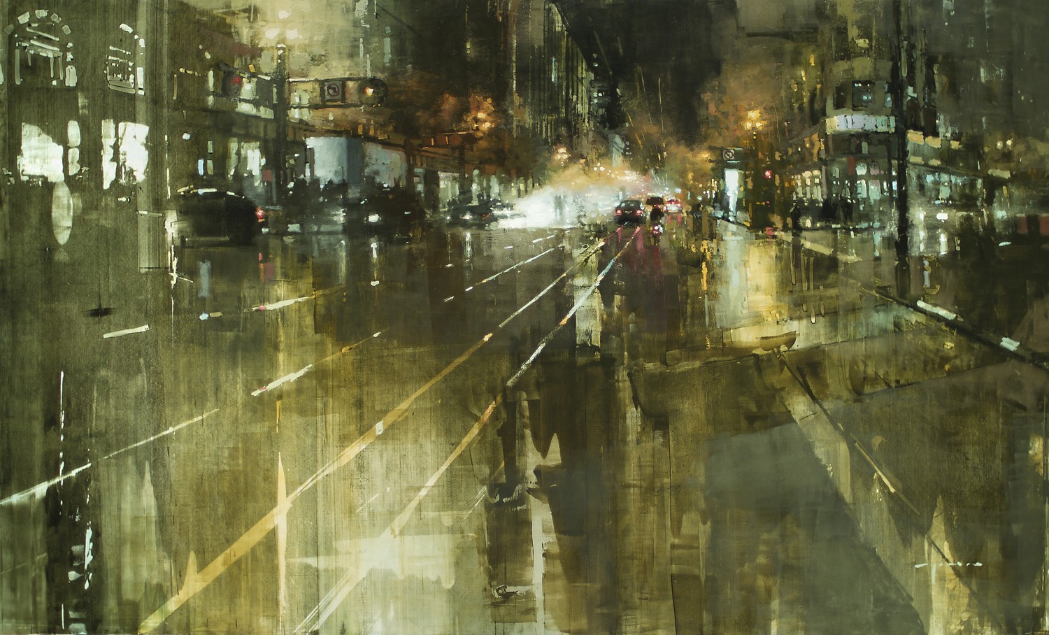 Jeremy Mann, Artwork, Street, Evening, Modern impressionism Wallpaper