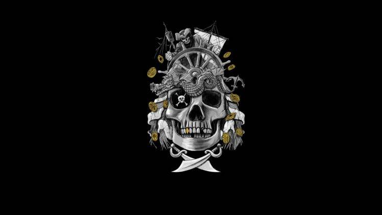 pirates, Artwork, Simple background, Black background, Skull HD Wallpaper Desktop Background
