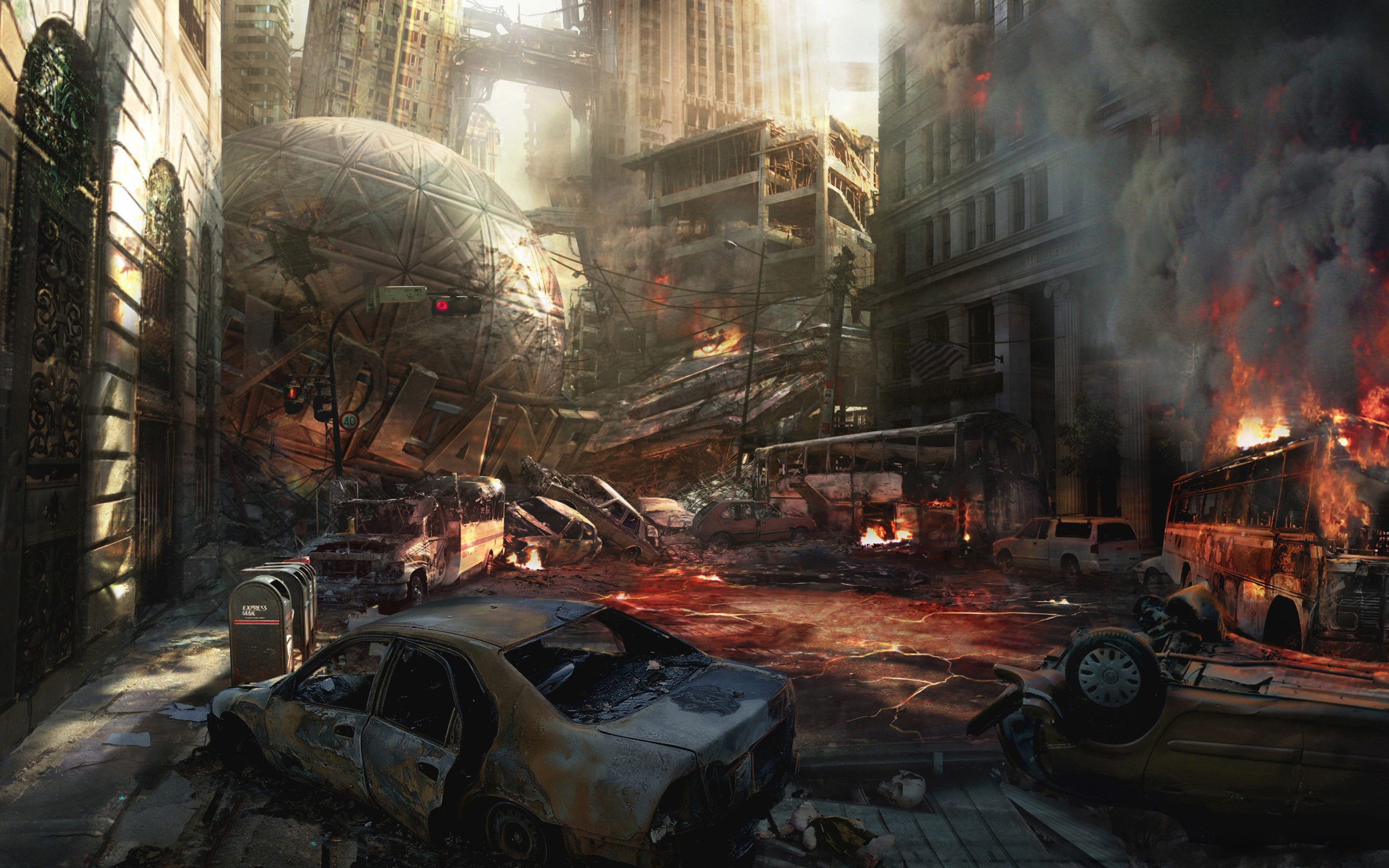 artwork, Apocalyptic, Destruction, Science fiction, Planes, Crash, Ruins, City Wallpaper