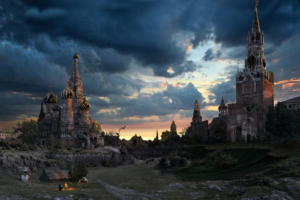 artwork, Apocalyptic, Ruins, Building, Church, Moscow, Russia, Science fiction
