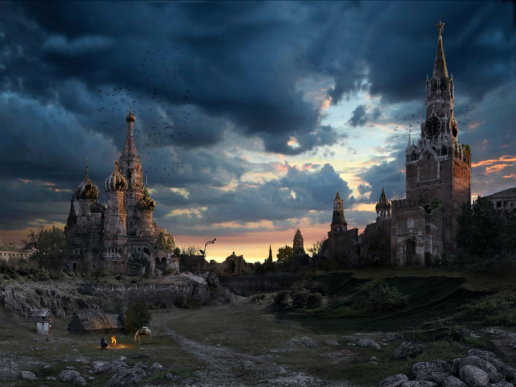 artwork, Apocalyptic, Ruins, Building, Church, Moscow, Russia, Science fiction HD Wallpaper Desktop Background