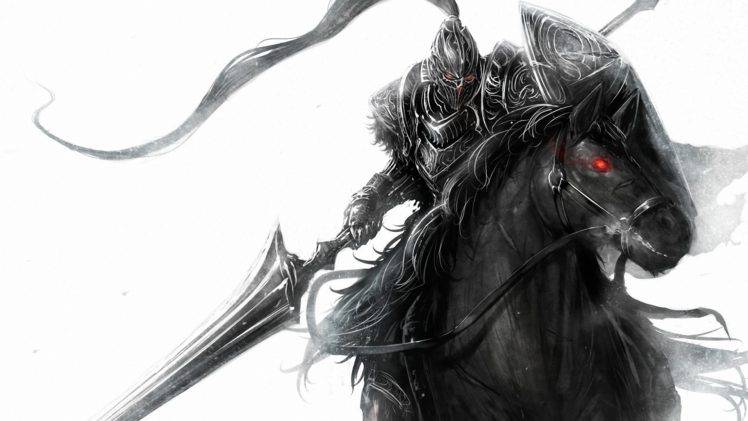 warrior, Digital art, Armor, Horse, Spear, Simple background HD Wallpaper Desktop Background