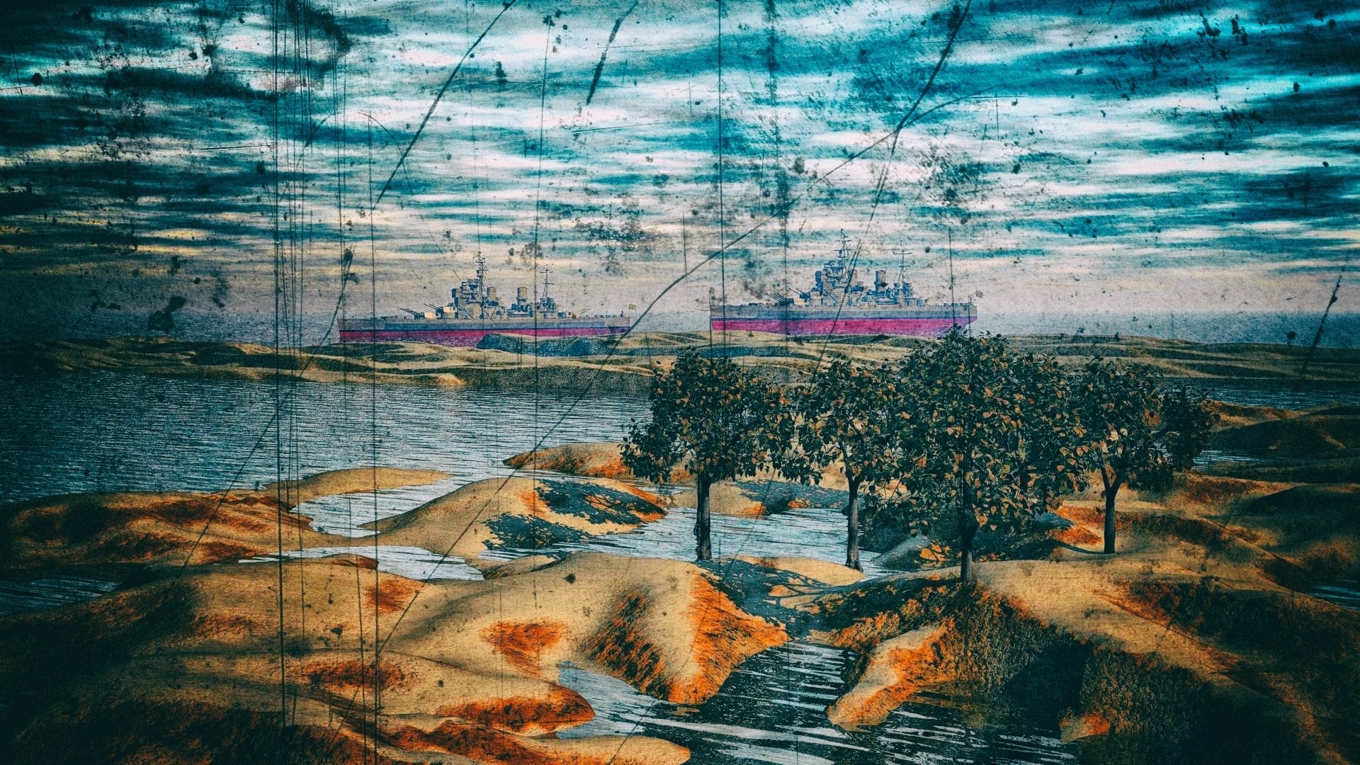 ship, Artwork, Landscape Wallpaper