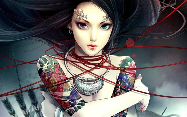 artwork, Tattoo, Necklace, Heterochromia HD Wallpaper Desktop Background