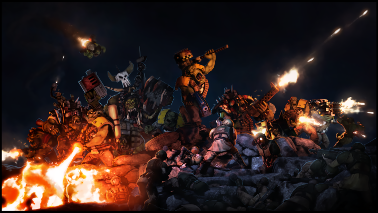 orcs, Warhammer 40, 000, Imperial guard, Battle HD Wallpaper Desktop Background