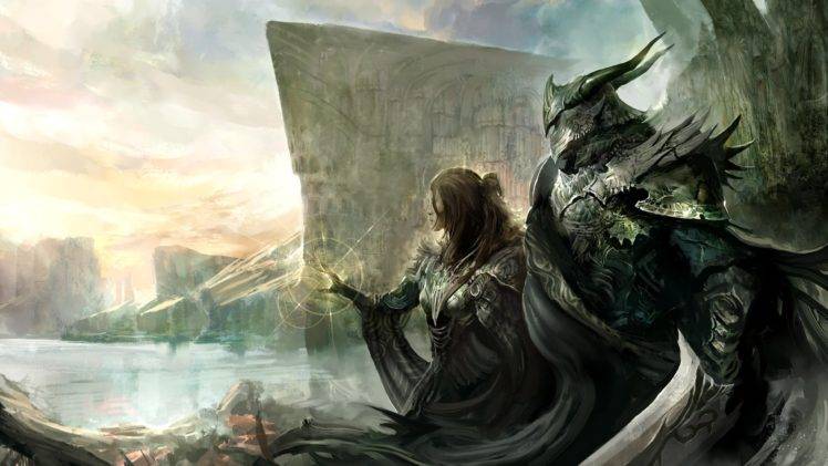 warrior, Artwork, Armor, Sword, Water, Landscape HD Wallpaper Desktop Background