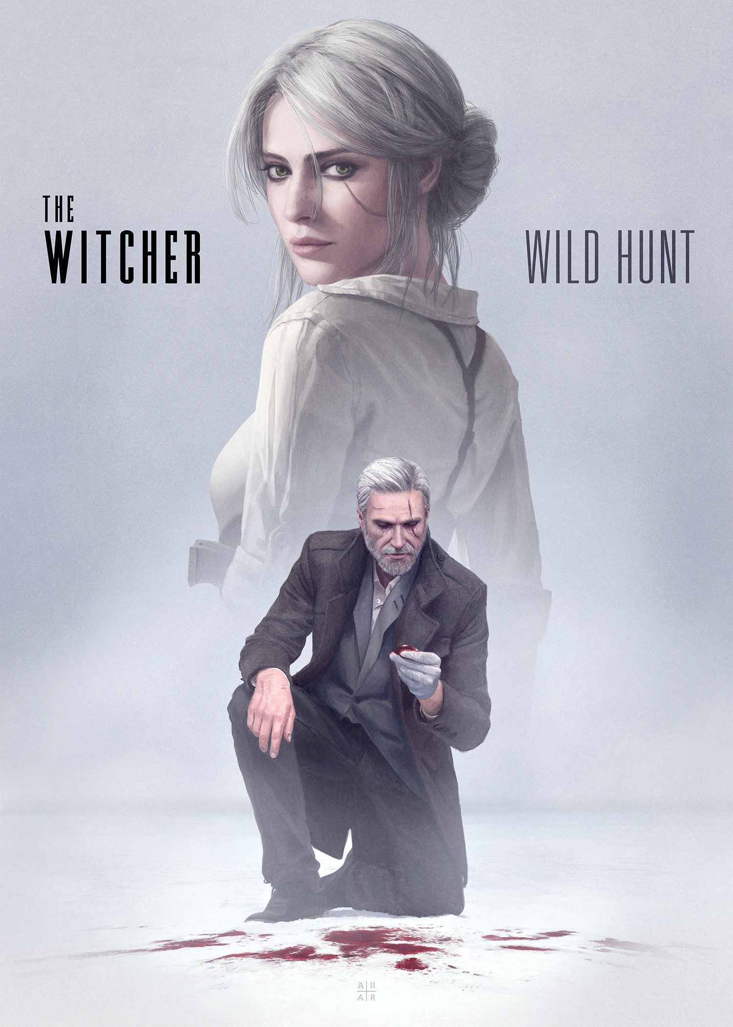 Geralt of Rivia, The Witcher, The Witcher 3: Wild Hunt, Artwork, Digital art, Ciri, Poster, Noir Wallpaper