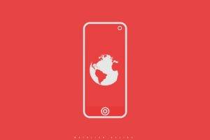 minimalism, Phone, Red, Simple background, Digital art, 2D, Earth