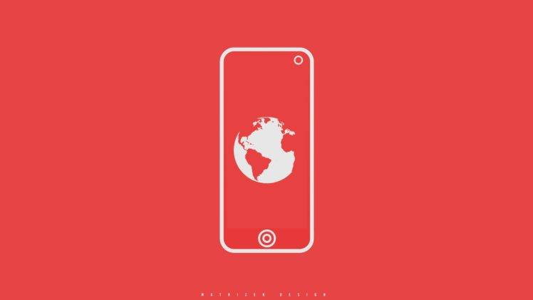 minimalism, Phone, Red, Simple background, Digital art, 2D, Earth HD Wallpaper Desktop Background
