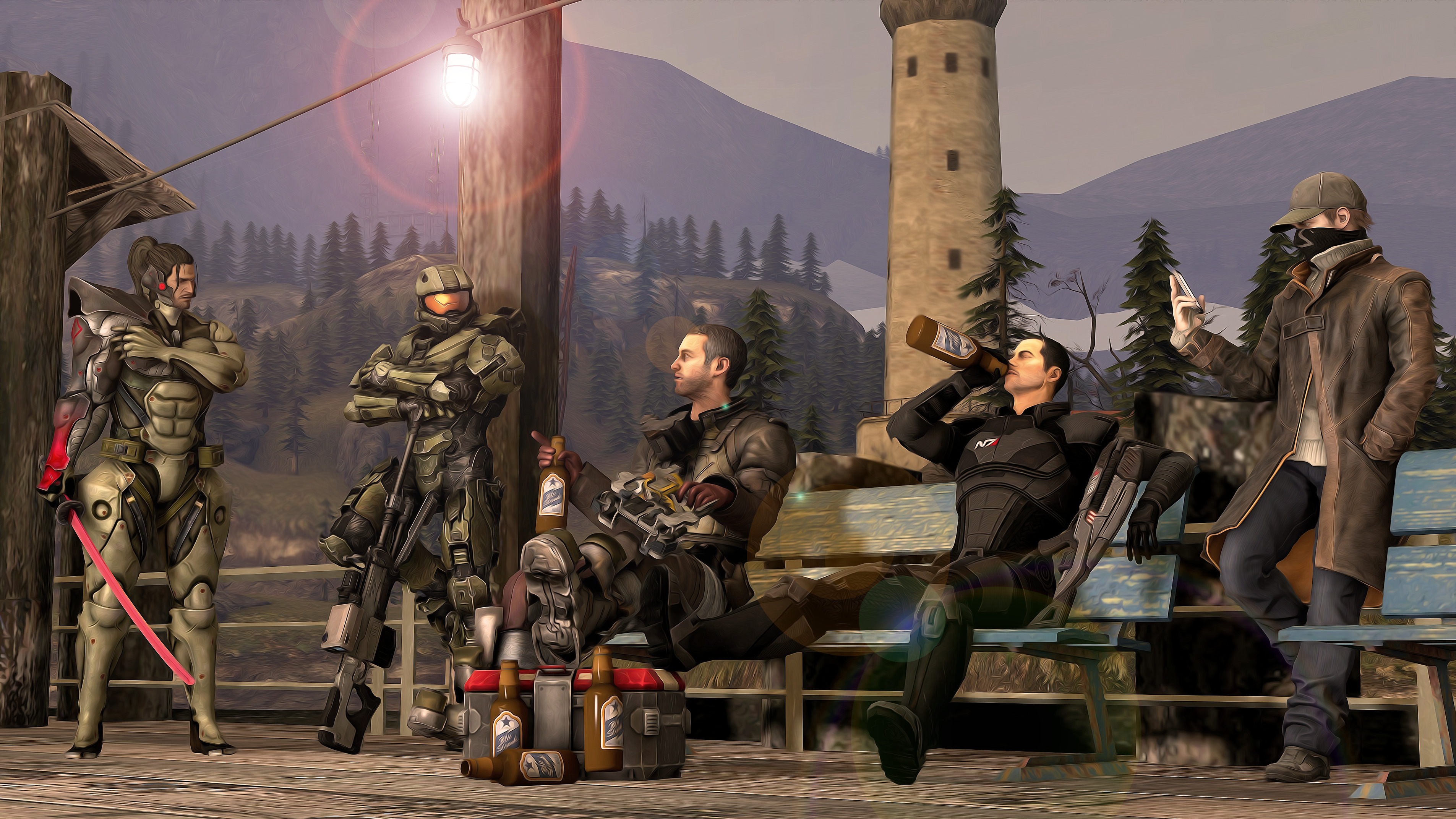 Mass Effect, Halo 2, Metal Gear Rising: Revengeance, Watch Dogs, Beer, Alcohol Wallpaper