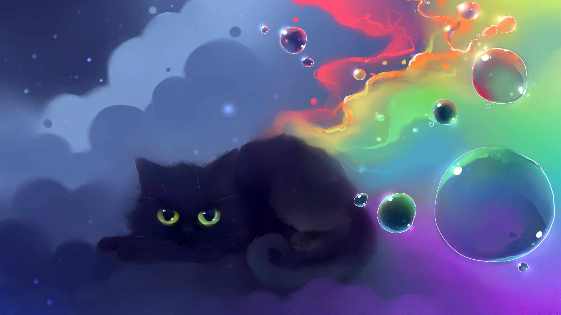 cat, Bubbles, Artwork Wallpaper