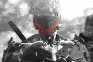 Metal Gear Rising: Revengeance, Raiden, Ninja robots, Sword, Glowing, Monochrome, Cyborg