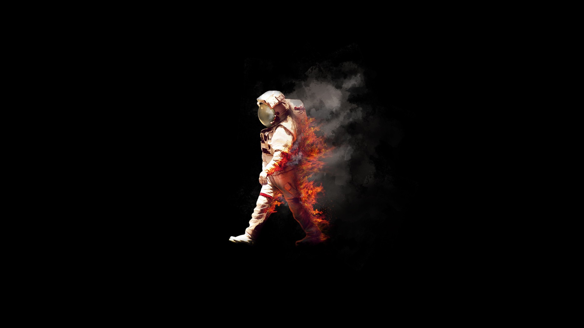 astronaut, Space, Fire, Burn, Spacesuit, NASA, Spaceman, Minimalism, Abstract, Burning Wallpaper