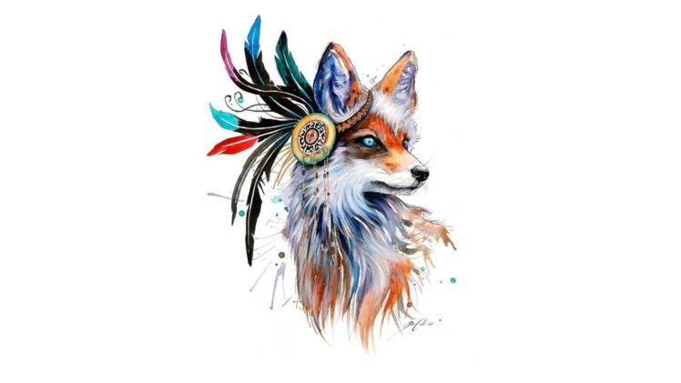 fox, Drawing, Feathers, Colorful, Simple background, Animals, Artwork HD Wallpaper Desktop Background