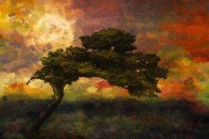 nature, Landscape, Trees, Artwork, Painting, Colorful