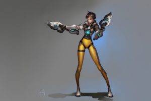 Tracer (Overwatch), Video games, Gray background