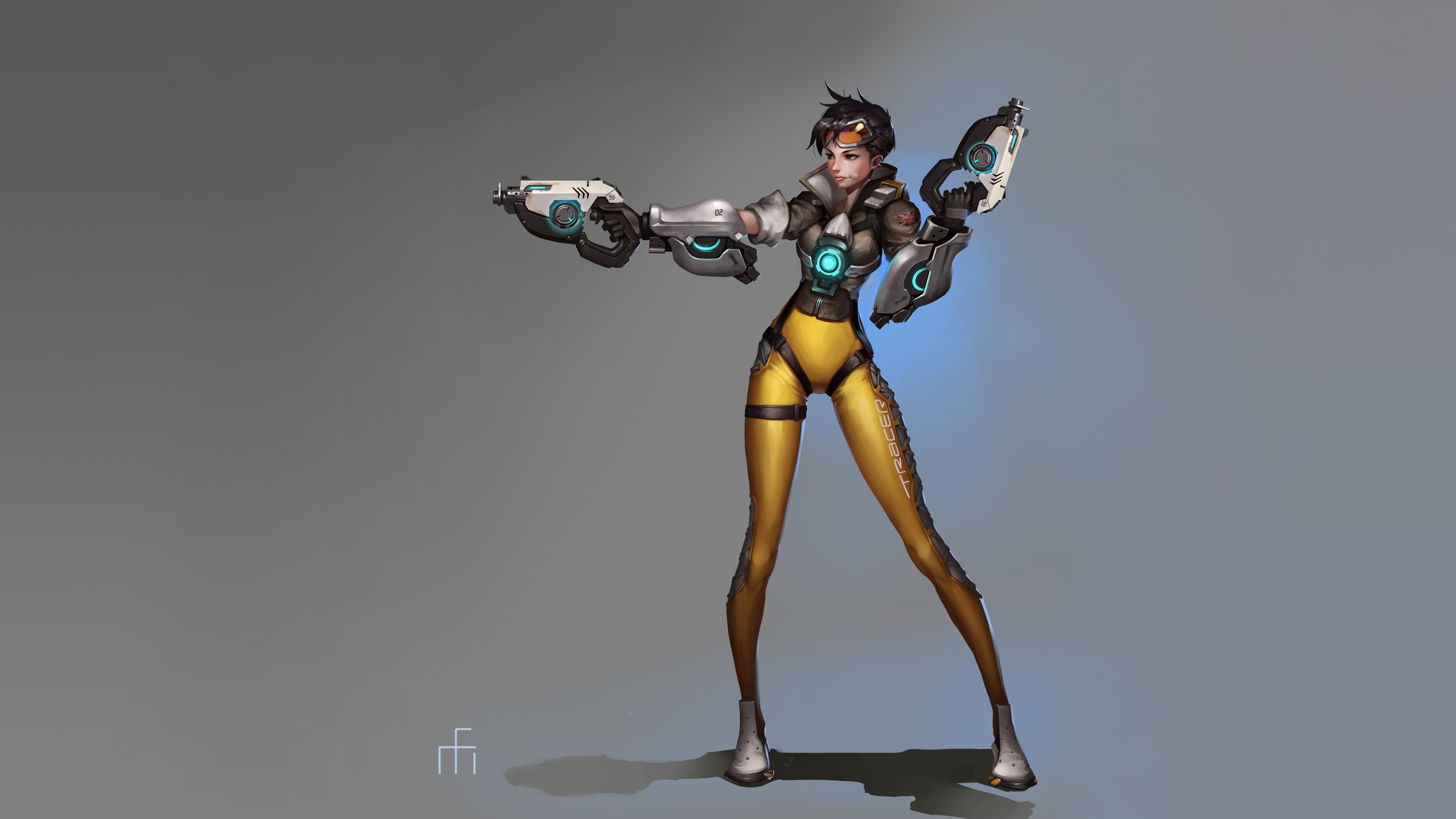 Tracer (Overwatch), Video games, Gray background Wallpaper