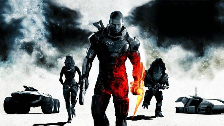 Urdnot Wrex, Commander Shepard, TaliZorah, Mass Effect HD Wallpaper Desktop Background
