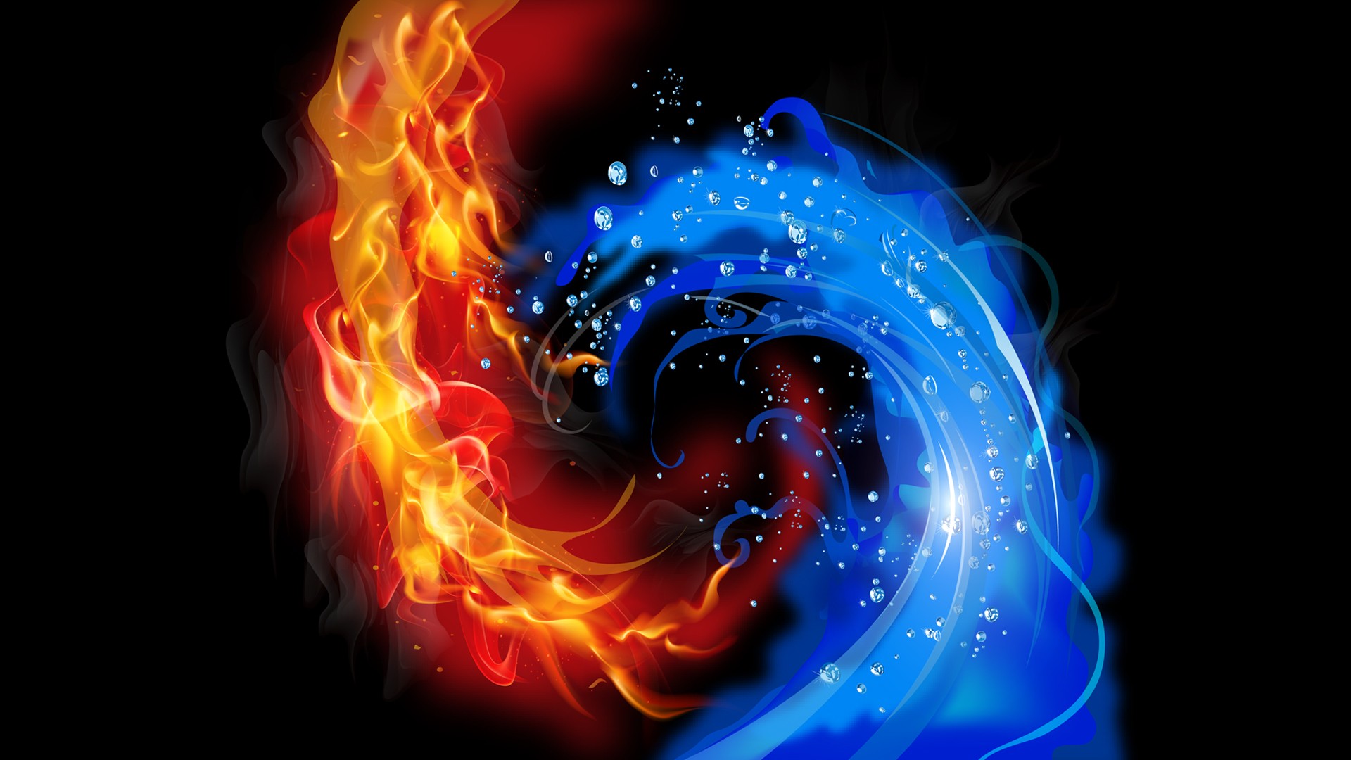abstract, Black background, Fire, Water, Vector Wallpaper