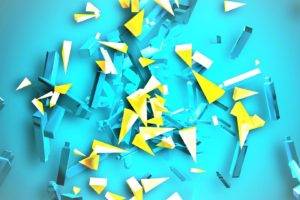 abstract, Blue, Yellow, Shards, 3D, Colorful