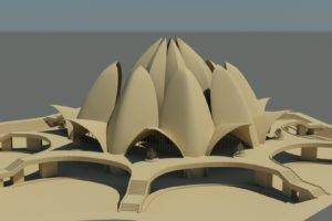architecture, Religious, Temple, Render, CGI, New Delhi, India, Lotus flowers, Digital art