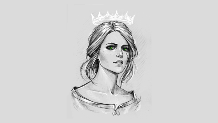 green eyes, The Witcher, The Witcher 3: Wild Hunt, Cirilla, Ciri, Crown, Fan art HD Wallpaper Desktop Background