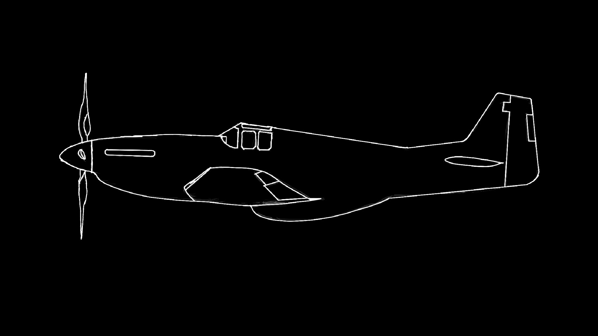 digital art, Airplane, Sketches, Black backgorund, North American P 51 Mustang Wallpaper