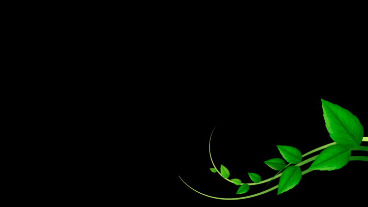 black background, Simple, Digital art, Plants, Leaves, Green, Minimalism HD Wallpaper Desktop Background