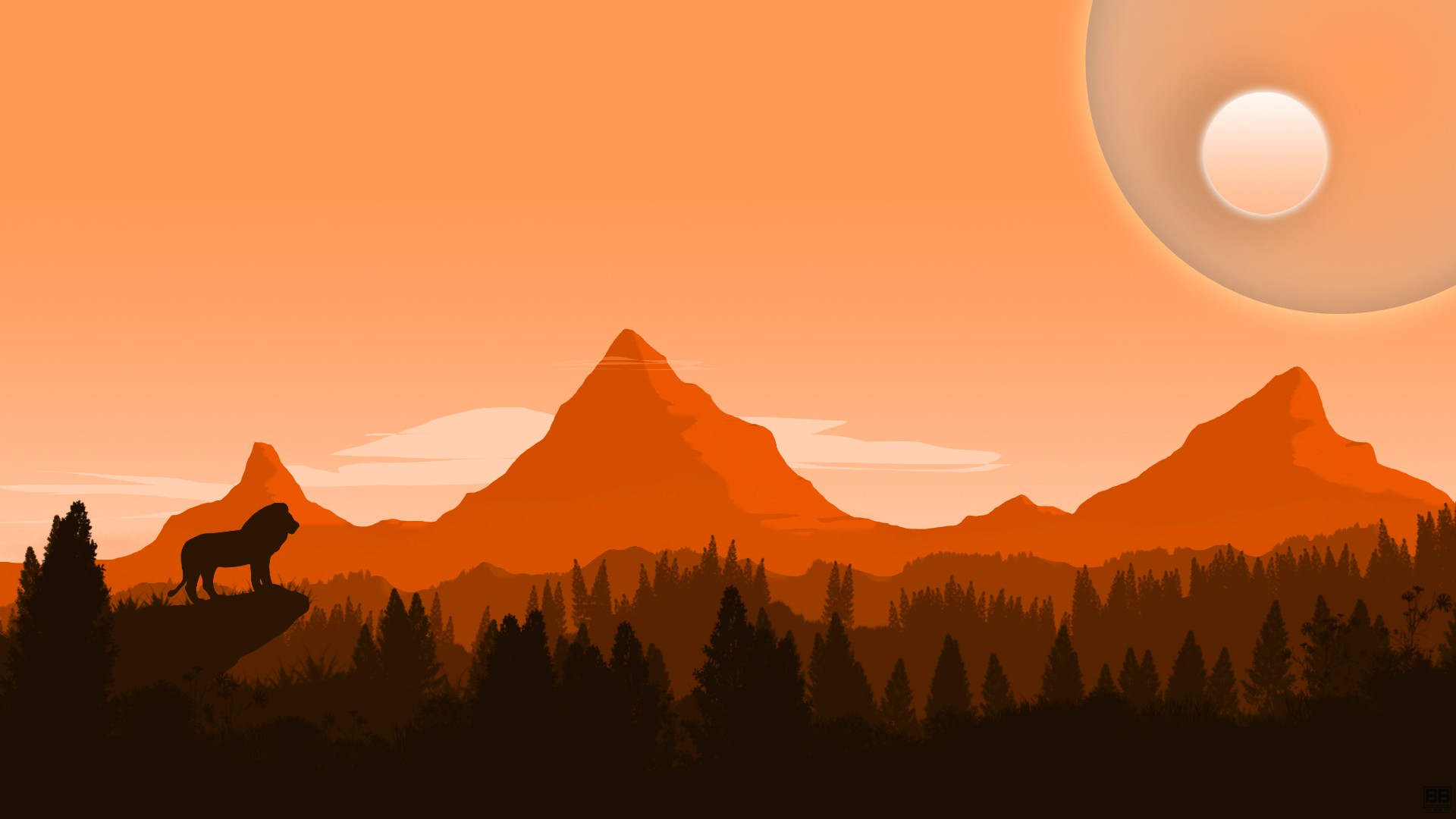 trees, Lion, Hills, Planet, Digital art Wallpaper