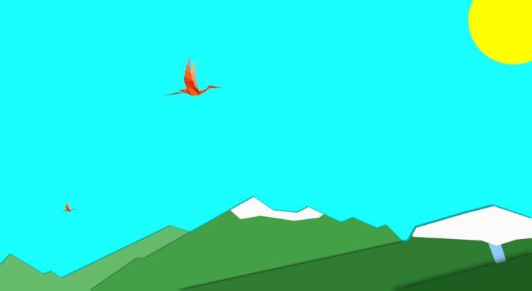 minimalism, Material style, Mountains, Landscape, Birds, Artwork HD Wallpaper Desktop Background