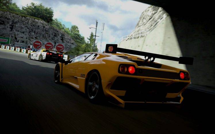 Lamborghini Diablo, Car, Vehicle, Video games, Race tracks, Tail light, Gran Turismo 5 HD Wallpaper Desktop Background