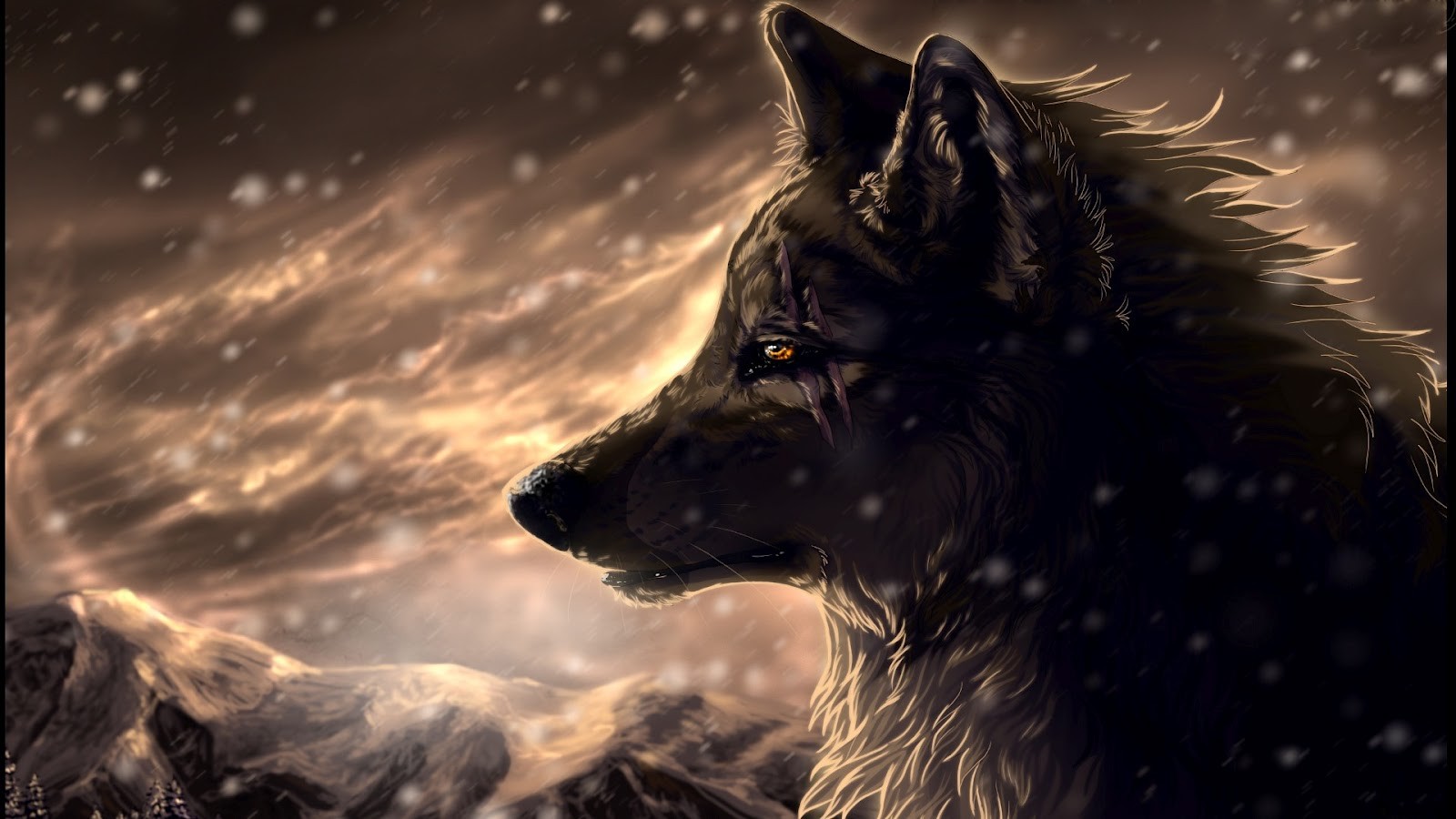wolf, Scars, Digital art Wallpaper