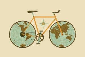 minimalism, Artwork, Bicycle, Globes, Simple background, World map