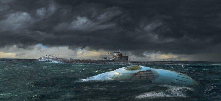 artwork, UFO, Submarine HD Wallpaper Desktop Background