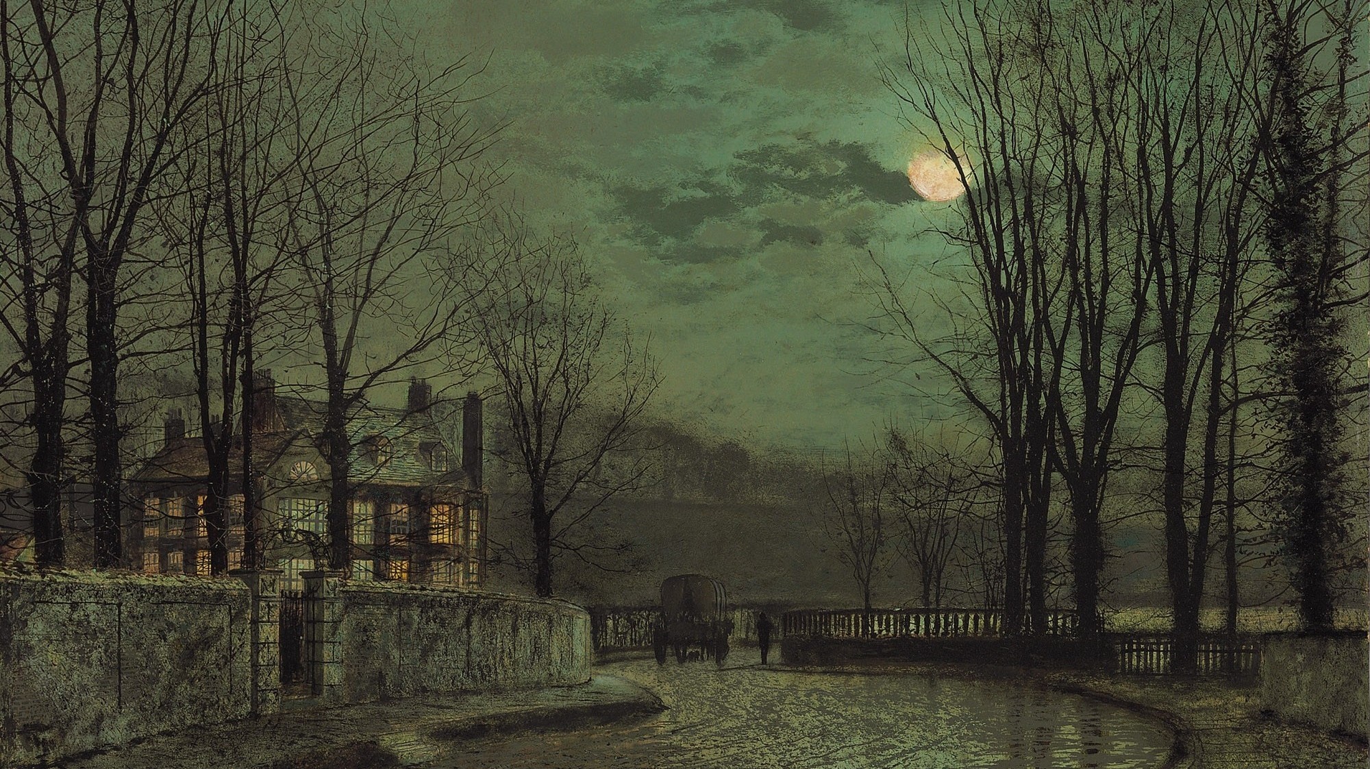 John Atkinson Grimshaw, Classic art, Moon, Night, Painting, Artwork Wallpaper